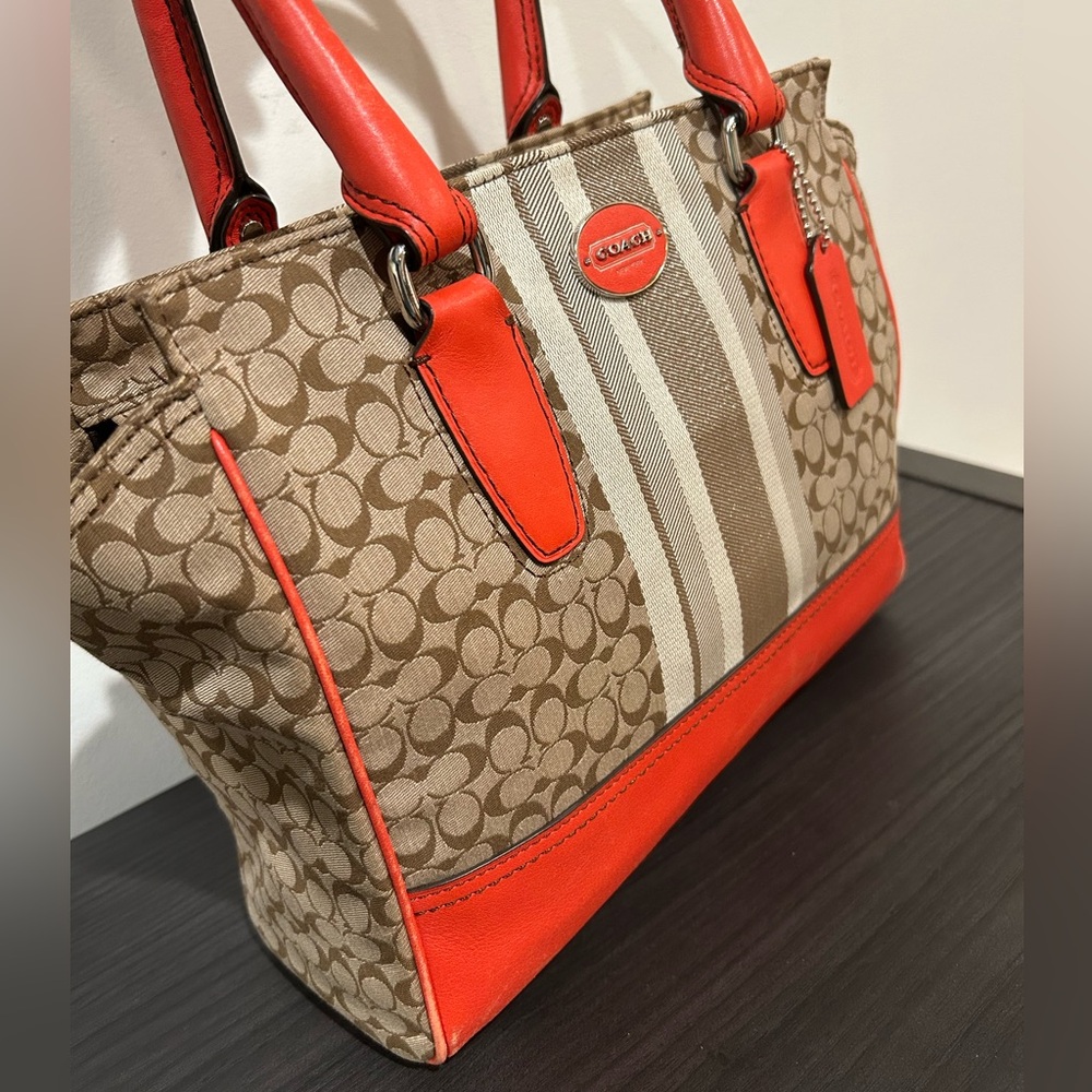 Coach Legacy Stripe Candace Carryall Tote Purse Brown /Orange EUC - Picture 10 of 13